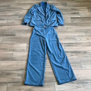 SHEIN Blue Corduroy Pants & Blazer Set